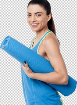 Fitness woman holding rolled up exercise mat